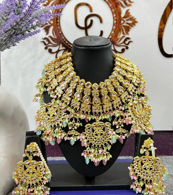 Pastel Color Gold Plated Jadau Kundan Necklace Set