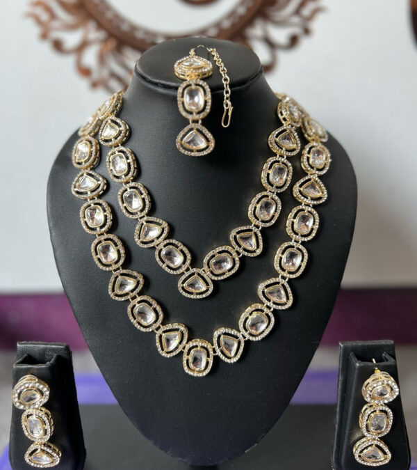 Uncut Diamond Gold Plated Double Layer Necklace Set