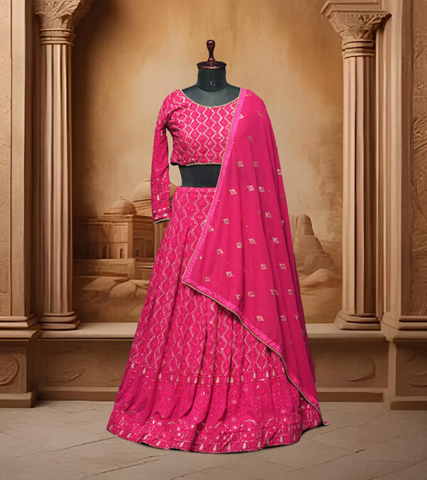 Pink Dark Lucknowi Lehanga