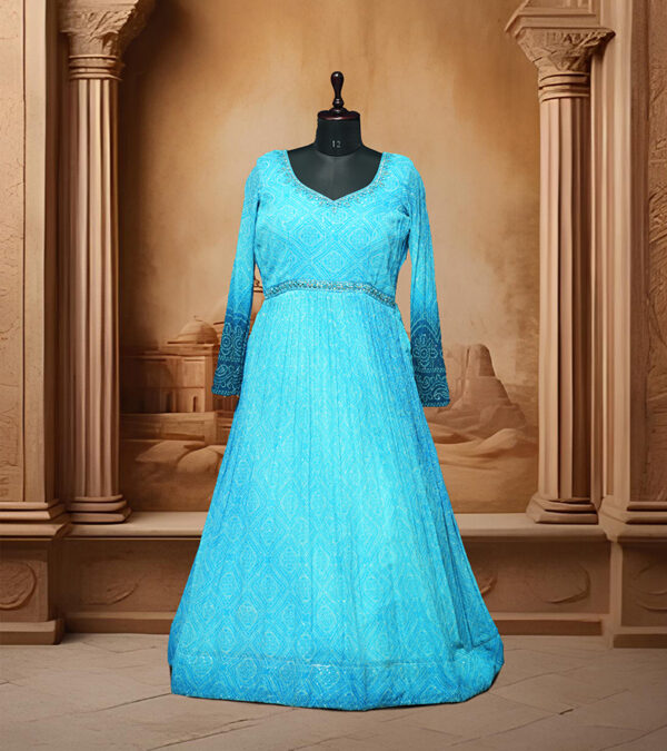 Sky Blue Bandhani Gown